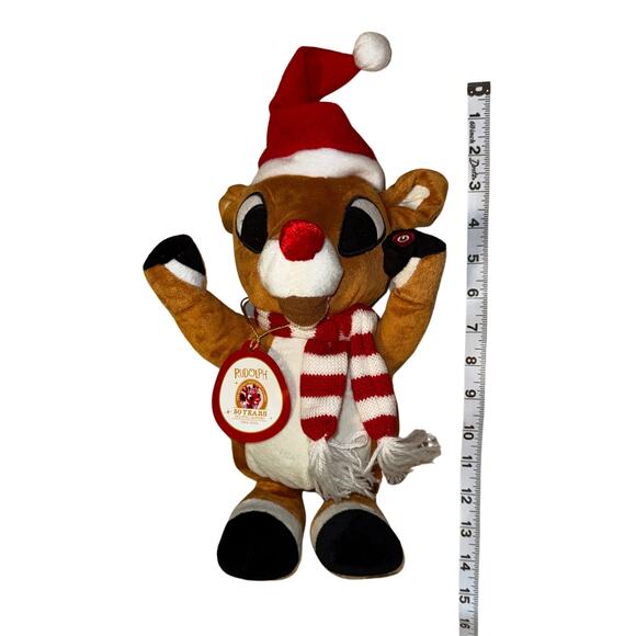 Rudolph the Red-Nosed Reindeer 50th Anniversary Plush | Light-Up Nose | 14” - Picture 8 of 10